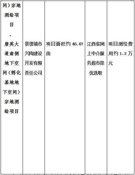 景德鎮(zhèn)市昌南新區(qū)LJ1-03-A01-1地塊、瓷都大道東側(cè)中渡口地下空間（格蘭云天大酒店地下空間）、光明大道北側(cè)利民路西側(cè)地下空間（青少年宮地下空間）、規(guī)劃二路北側(cè)地下空間地塊二（加速基地地下空間）、規(guī)劃二路北側(cè)地下空間地塊一（加速基地地下空間）、景德大道南側(cè)天寶橋西側(cè)地塊、景興大道東側(cè)如意路北側(cè)地下空間(社會(huì)公共服務(wù)