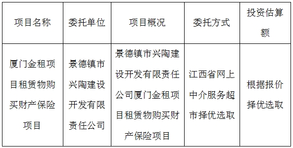 廈門金租項(xiàng)目租賃物保險項(xiàng)目計(jì)劃公告